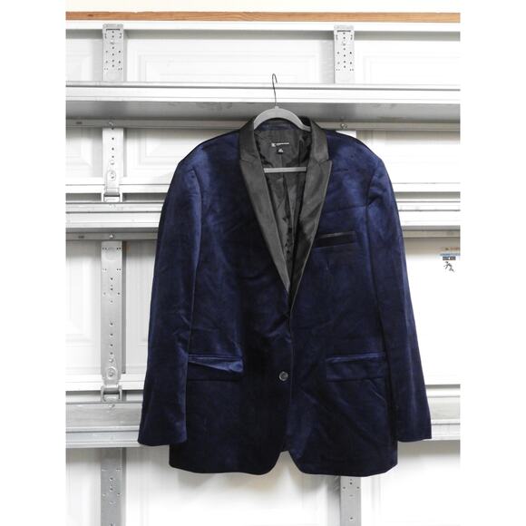 Luxe Crushed Velvet Sports Coat – XXL – Navy Blue & Black Leather Collar - Picture 1 of 1